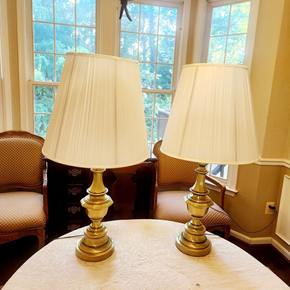 Vintage Mid Century Modern Brass Table Lamps 28" Tall - Working